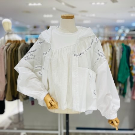 레터링 시스루 후드 점퍼