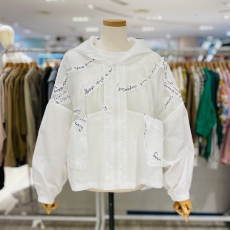 레터링 시스루 후드 점퍼