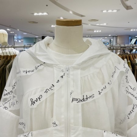 레터링 시스루 후드 점퍼