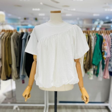 벌룬 반팔 블라우스