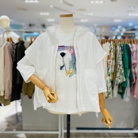 앞 포켓 배색 후드 조끼