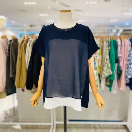 이중 쉬폰 배색 블라우스