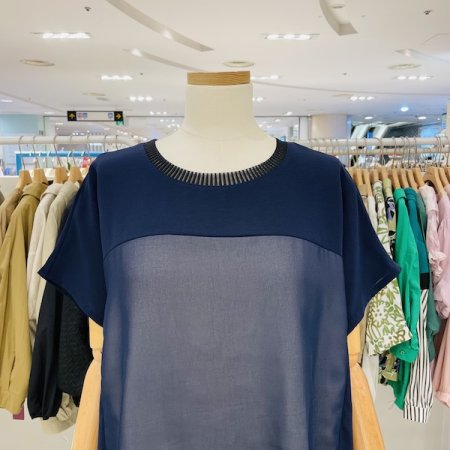 이중 쉬폰 배색 블라우스