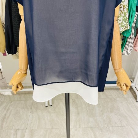 이중 쉬폰 배색 블라우스