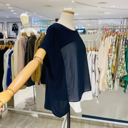 이중 쉬폰 배색 블라우스