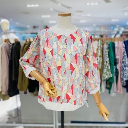 플리츠 배색 크리스탈 블라우스