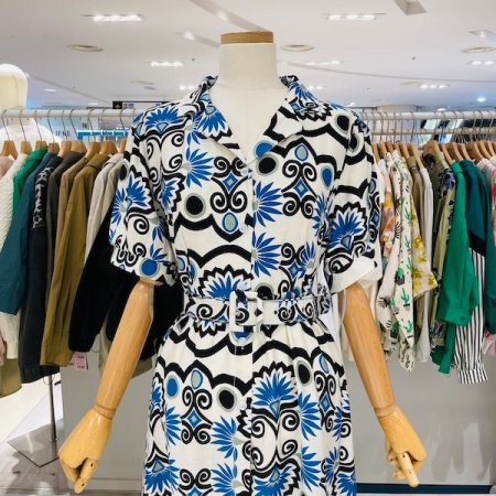 퍼프 소매 벨트 원피스