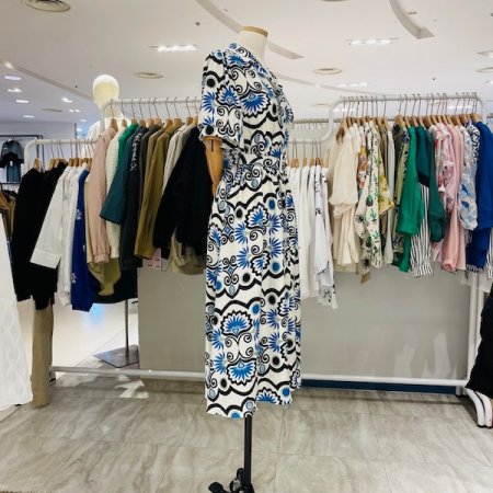 퍼프 소매 벨트 원피스