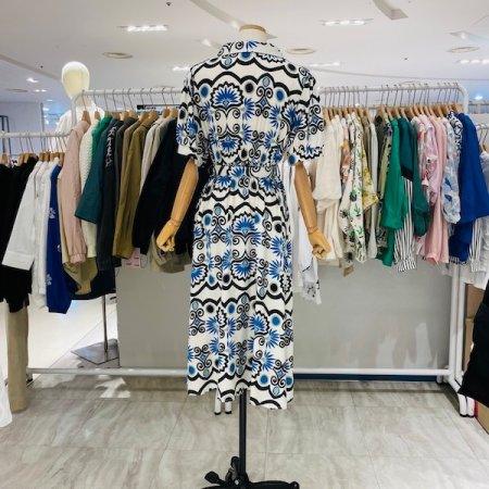 퍼프 소매 벨트 원피스