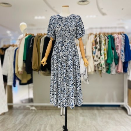 기하학 나염 롱 원피스