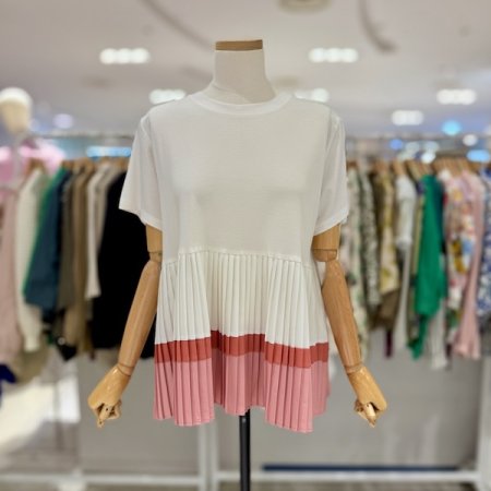 플리츠 컬러 배색 티셔츠