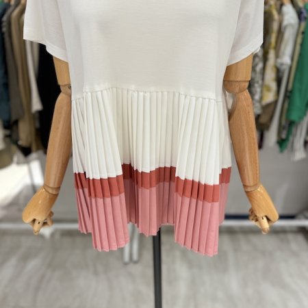 플리츠 컬러 배색 티셔츠