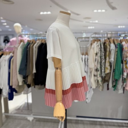 플리츠 컬러 배색 티셔츠