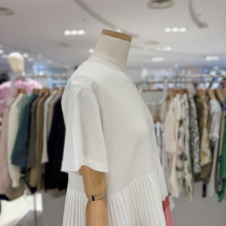 플리츠 컬러 배색 티셔츠