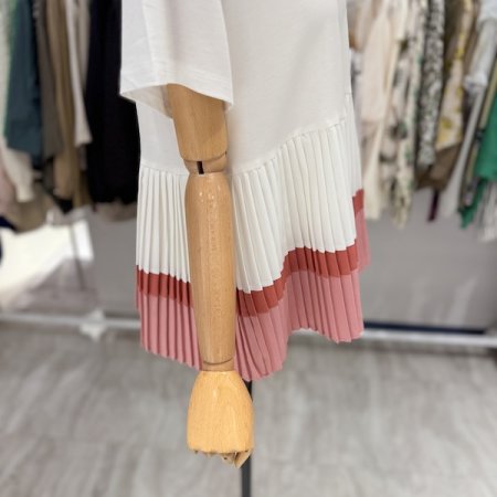 플리츠 컬러 배색 티셔츠