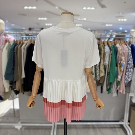 플리츠 컬러 배색 티셔츠