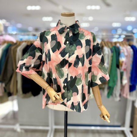 나염 반팔 블라우스