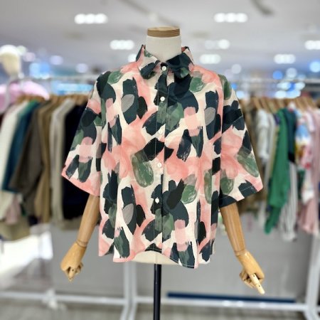 나염 반팔 블라우스