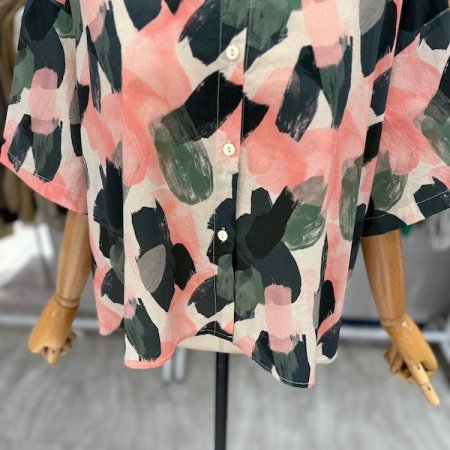 나염 반팔 블라우스