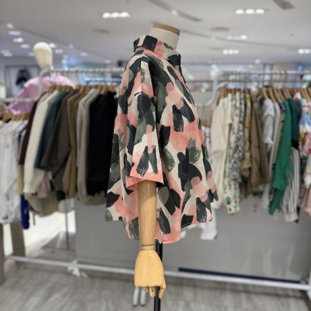 나염 반팔 블라우스