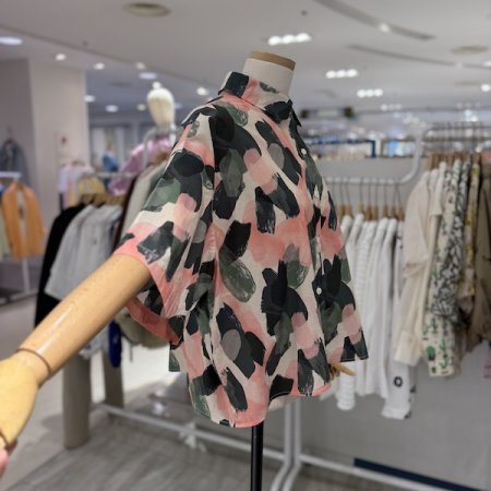 나염 반팔 블라우스