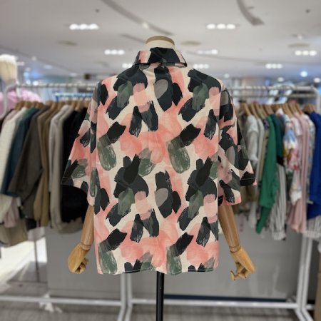 나염 반팔 블라우스