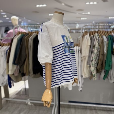 프린트 단가라 티셔츠