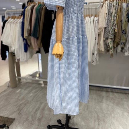 체크 스모크 밴딩 원피스