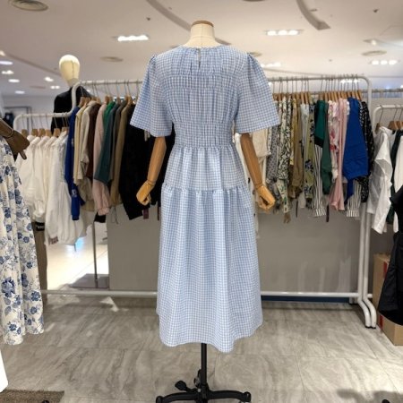 체크 스모크 밴딩 원피스