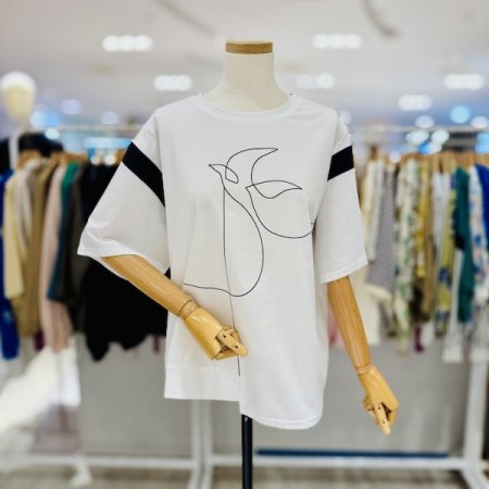 소매 배색 버드라인 티셔츠