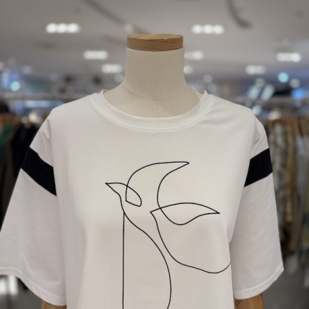 소매 배색 버드라인 티셔츠