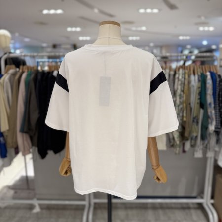 소매 배색 버드라인 티셔츠