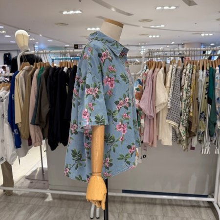 매화 데님 반팔 셔츠