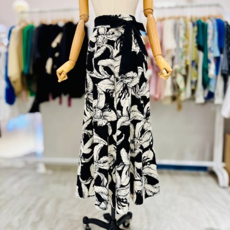 블랙 끈 밴딩 나염 팬츠