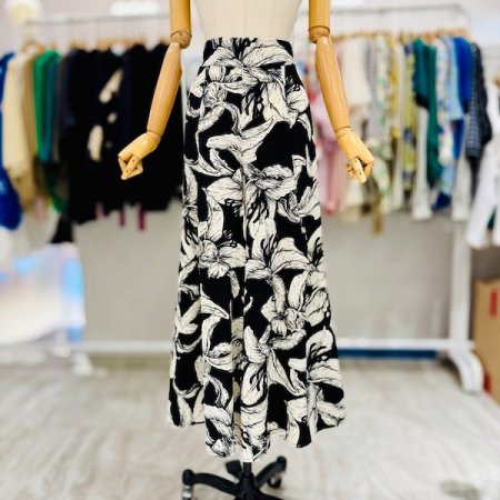 블랙 끈 밴딩 나염 팬츠