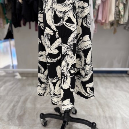 블랙 끈 밴딩 나염 팬츠