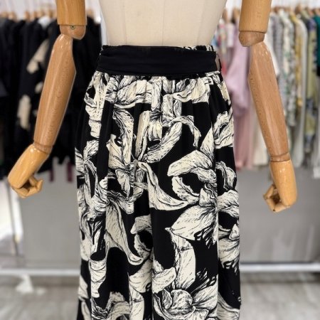 블랙 끈 밴딩 나염 팬츠