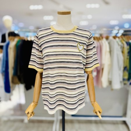 구슬 하트 스트라이프 니트