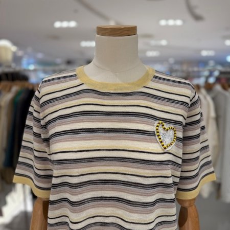 구슬 하트 스트라이프 니트