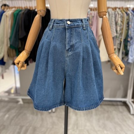 더블 핀턱 밴딩 데님 반바지