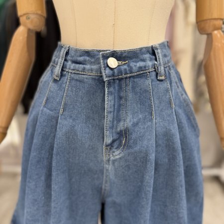 더블 핀턱 밴딩 데님 반바지