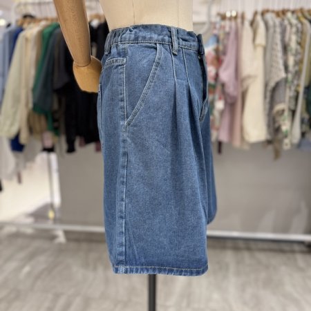 더블 핀턱 밴딩 데님 반바지