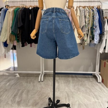 더블 핀턱 밴딩 데님 반바지