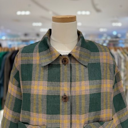 타이 체크 이중 린넨 자켓