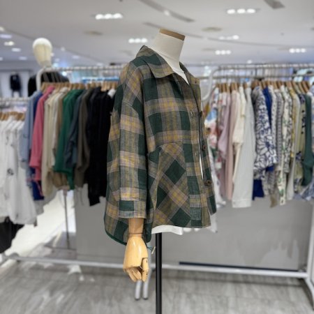 타이 체크 이중 린넨 자켓