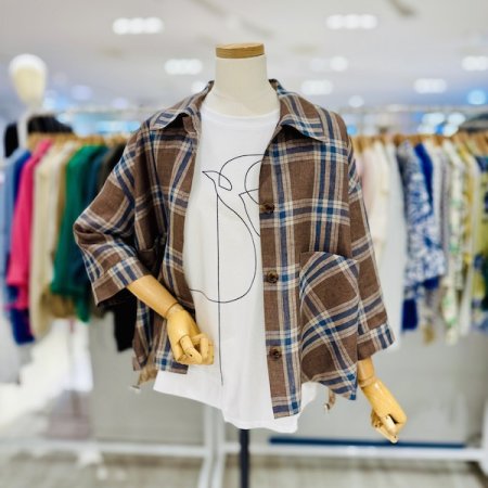 타이 체크 이중 린넨 자켓