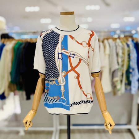 오렌지 체인 라운드 니트