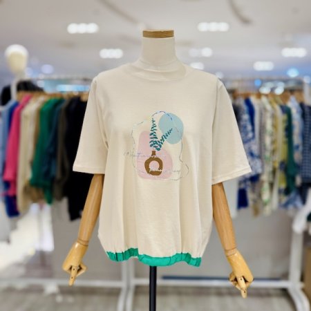 뒷단추 반밴딩 티셔츠