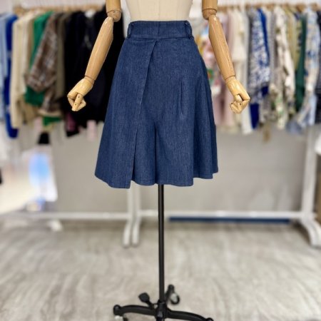 플리츠 랩 ST 데님 반바지