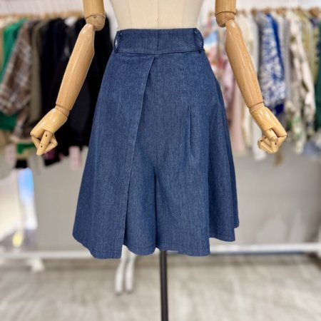 플리츠 랩 ST 데님 반바지